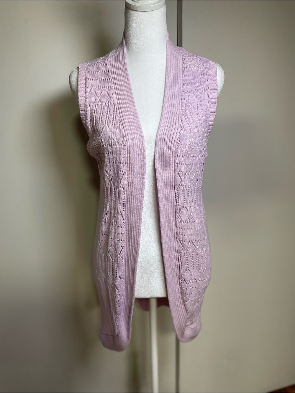 Allison Daley Lilac Sleeveless Open-Front Knit Cardigan Vest